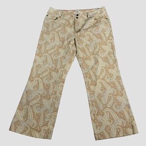 TOMMY HILFIGER Women's Cropped Capri Sz 12 Wider Leg Belted Tan‎ Paisley Vintage